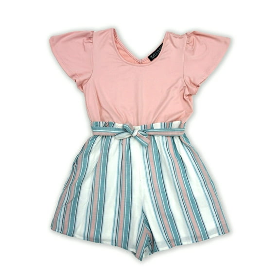 Trixxi Girls Flutter Sleeve Faux Paper Bag Romper, Sizes 7-16