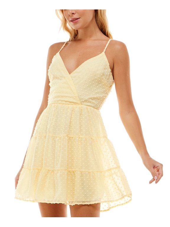 Juniors' Clip-Dot Tiered Dress Yellow XL