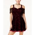 thumbnail image 1 of Trixxi Juniors Flocked Fit Flare Dress Wine Black 7, 1 of 1