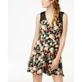 thumbnail image 1 of Trixxi Juniors Mesh Trim Fit Flare Dress Black Floral 1, 1 of 1