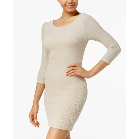 Trixxi Juniors Metallic Open Back Bodycon Dress Cream 11