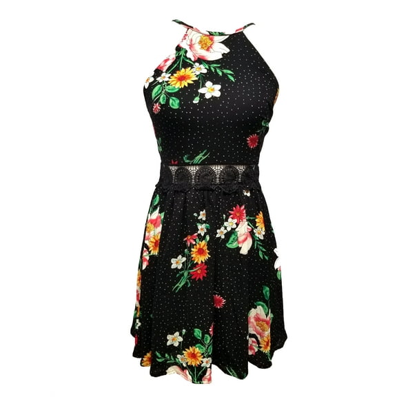 Trixxi Juniors Printed Illusion Waist Dress Black Floral 1