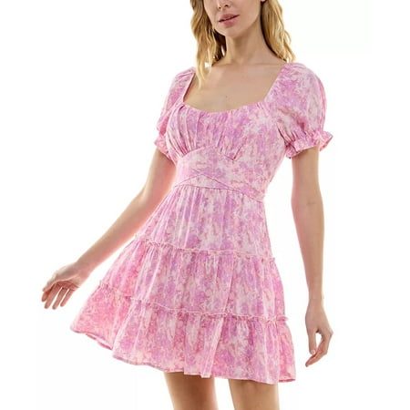 Trixxi PINKFLOR Women's Juniors' Woven Tie-Back Fit & Flare Dress, US Medium