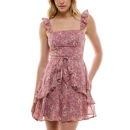 Trixxi PLUMFLOR Women's Juniors' Ruffle-Strap Fit & Flare Dress, US Medium