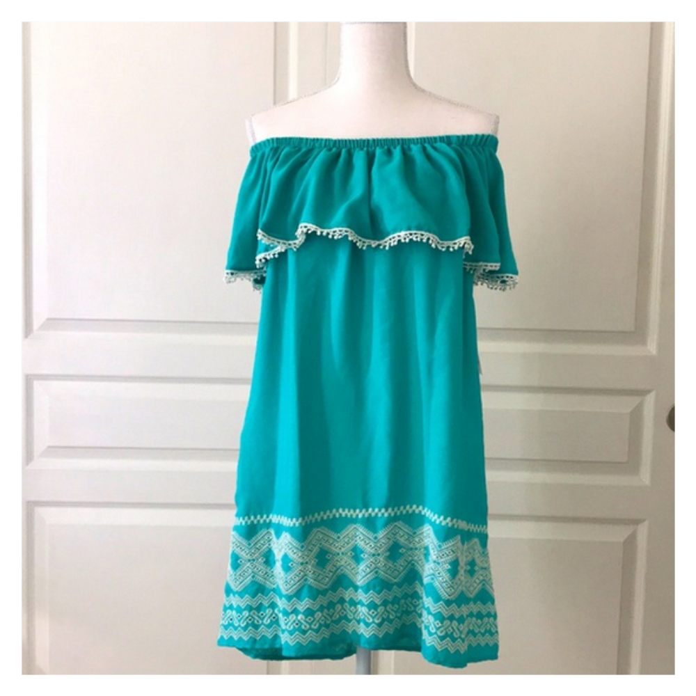 Trixxi Women's Off-The-Shoulder Embroidered Shift Dress XS/Turquoise Green  - Walmart Business Supplies