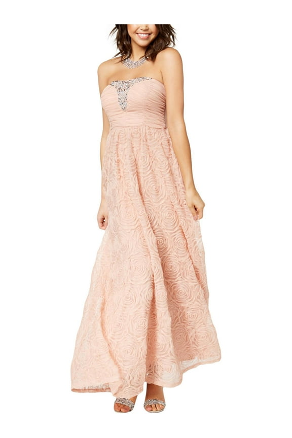 Womens Juniors Soutache Strapless Formal Dress