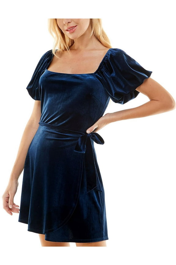 Womens Juniors Velvet Belted Fit & Flare Dress