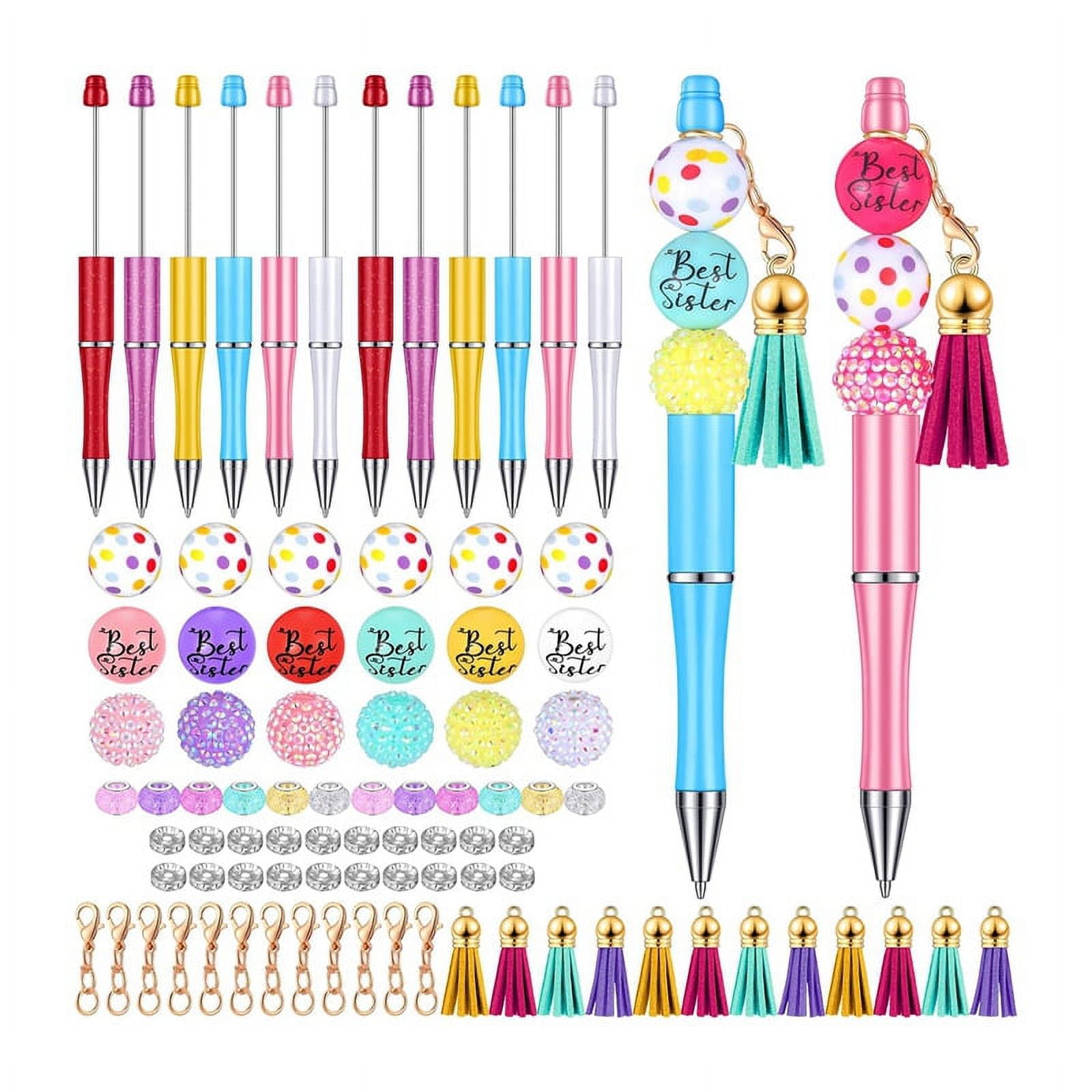 Trjgtas 12 Pieces Beadable Pens Bulk Bead Pens with Assorted Colors