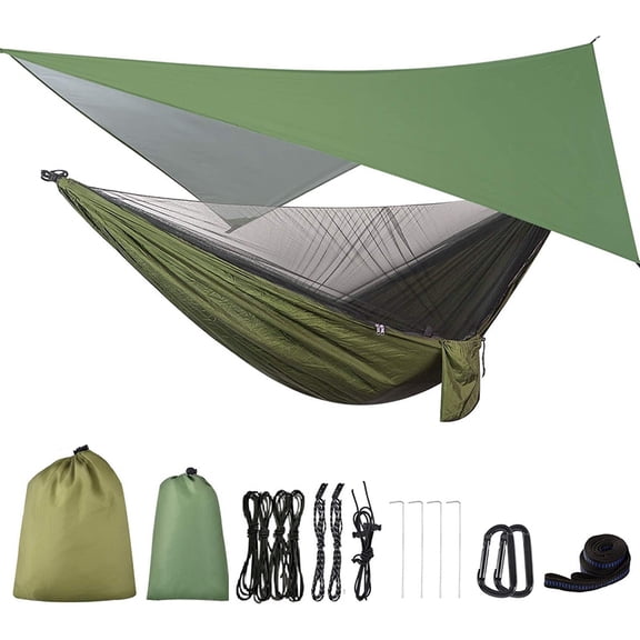 Trjgtas Camping Hammock with Tarp and Mosquito Net, Army Green