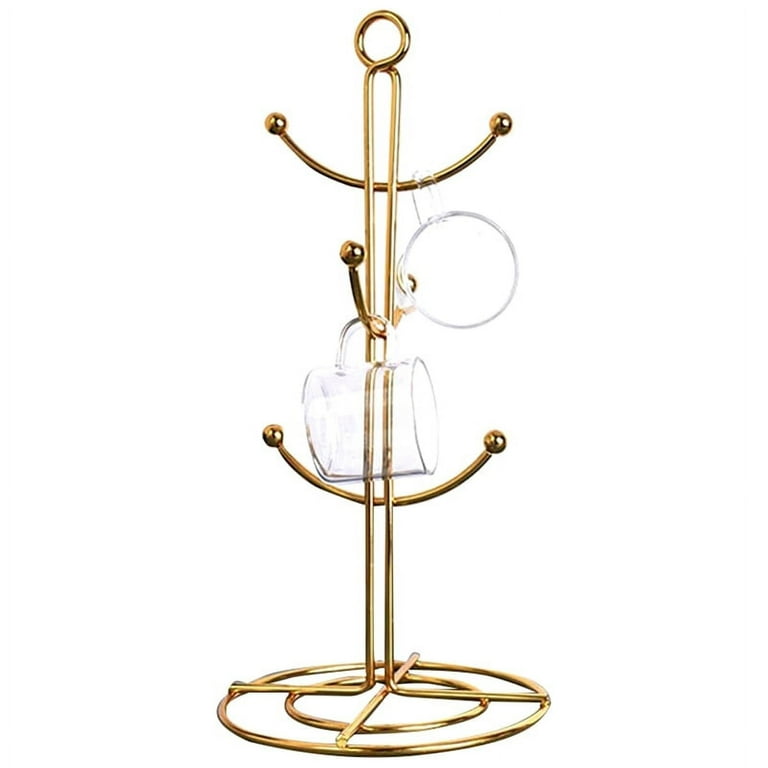 Trjgtas Countertop Mug Tree 6 Hook Coffee Cup Dryer Kitchen Coffee Mug Tree Countertop Tea Cups Holder Stand Gold