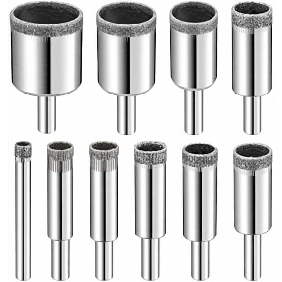 Trjgtas Diamond Drill Bits Set, 10 PCS Diamond Hole Saw Set, Glass Drill Bit for Ceramic Tile Porcelain Marble Bottles