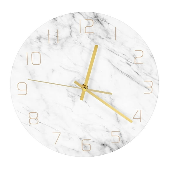 Trjgtas Quartz Analog Quiet Marble Wall Clock 3D Chic White Marble Print Modern Round Wall Watch Nordic Creativity Home Decor