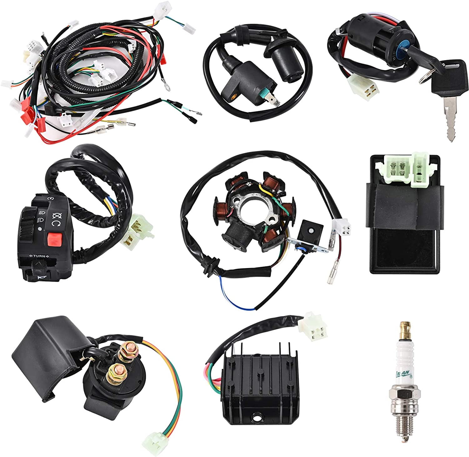 Trkimal Complete Wiring Harness kit Electrics Wire Loom Assembly with Full Copper Wire Stator CDI regulator ignition switch, ATV switch For 4-Stroke GY6 125cc 150cc Pit Bike Scooter ATV Quad Go Kart
