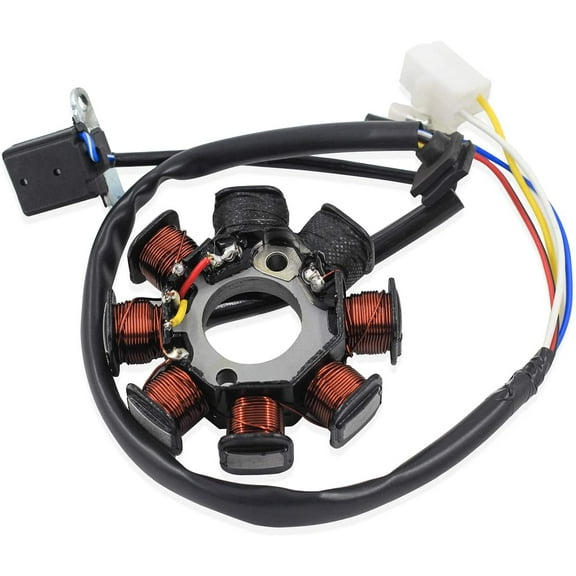 Trkimal Ignition Stator Magneto 4 wire AC 8 Pole Coil for GY6 49cc 50cc 80cc 125cc 150cc139QMB 147QMD 152QMI 157QMJ engine, GY6 Stator Fits for Scooter Moped ATV Dune Buggy Go Kart