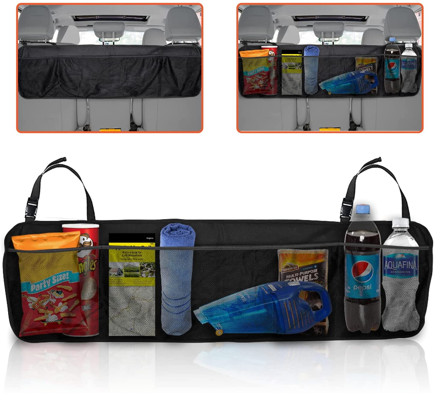 Trobo Back Seat Trunk Organizer, 5 Mesh Pockets Foldable Backseat Car