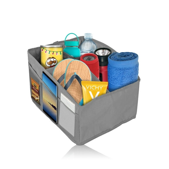 Trobo Front Seat Organizer, Multifunctional Foldable Back Seat Organizers And Storage For Kids, Car Backseat Console Caddy With 4 Inside Compartments And 6 Outside Pockets, Travel Accessories, Grey