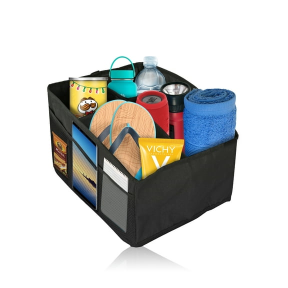 Trobo Front Seat Organizer, Multifunctional Foldable Back Seat Organizers and Storage for Kids, Car Backseat Console Caddy with 4 Inside Compartments and 6 Outside Pockets, Travel Accessories, Black