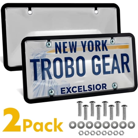 Trobo License Plate Frames and Covers Combo, 2 Pack Tinted Bubble Design License Plate Holder, Weather Proof Car Front Or Rear Unbreakable Plate Shields, Fits All Standard US Plates, Screws Included