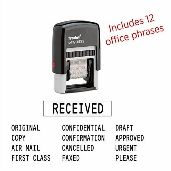 Trodat 12 Rotating Stock Message Self-Inking Rubber Stamp - APPROVED, CONFIDENTIAL, COPY, EMAILED ENTERED, FAXED, FOR DEPOSIT ONLY, ORIGINAL, PAID, POSTED, RECEIVED, VOID