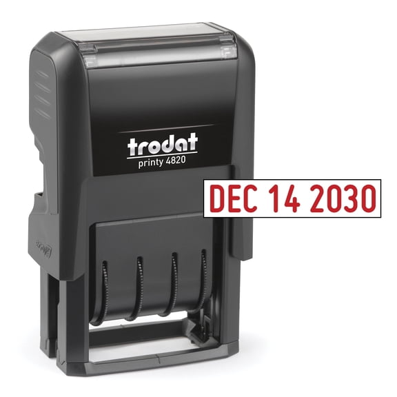 Trodat 4820 Printy 4.0, Self-Inking Date Stamp for Professional, Classroom and Personal Applications, 3/8” x 1-¼”, Eco-Friendly and CO2 Compensated - Red Ink