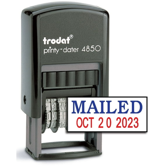 Trodat 4850 Date Stamp with MAILED, Self Inking Stamp - Blue/Red Ink