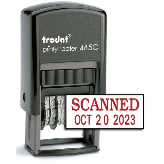Trodat 4850 Date Stamp with SCANNED, Self Inking Stamp - Red Ink