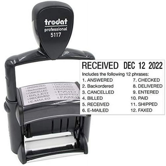 Trodat 5117 Professional 12-Message Stamp w/Dater, Self-Inking, Black Ink Color