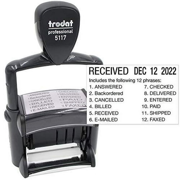 Trodat 5117 Professional 12-Message Stamp w/Dater, Self-Inking, Black Ink Color