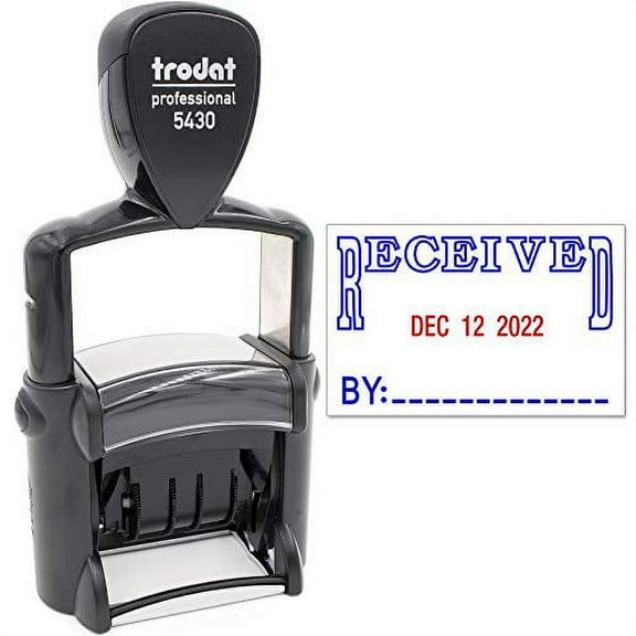 Trodat 5430 Professional Self-Inking Date Stamp with Received - Blue/Red 2 Color Ink