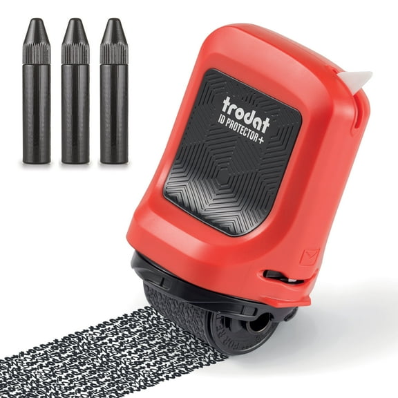 Trodat ID Protector+ Ink Roller – Identity Theft Protection Roller Stamp with Integrated Box & Letter Opener (3in1) – incl. 3 Refill Inks