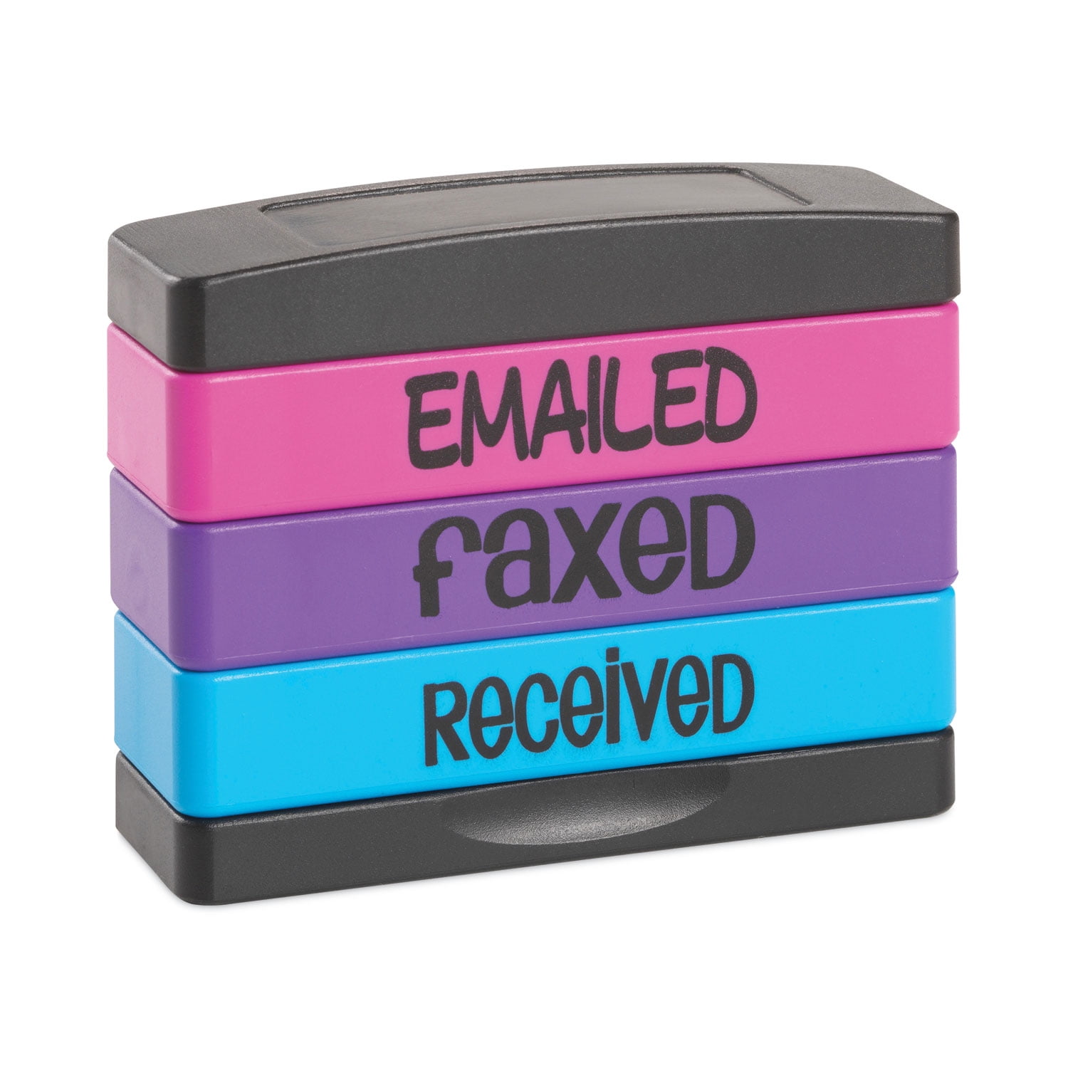 Trodat Interlocking Stack Stamp, EMAILED, FAXED, RECEIVED, 1.81" x 0.63", Assorted Fluorescent Ink