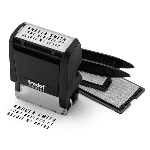 Trodat Printy 4912 Self-Inking Do-It-Yourself (DIY) 4 Line Custom Stamp Kit with Black Ink, Impression Size: 3/4” x 1-7/8”