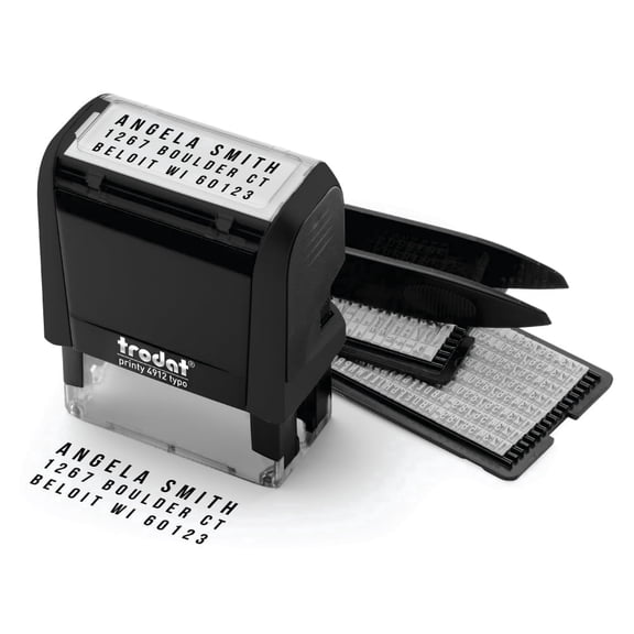 Trodat Printy 4912 Self-Inking Do-It-Yourself (DIY) 4 Line Custom Stamp Kit with Black Ink, Impression Size: 3/4 x 1-7/8