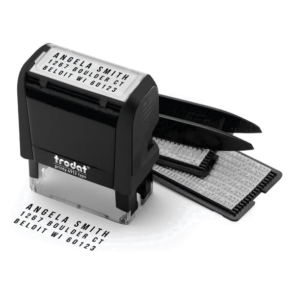 Trodat Printy 4912 Self-Inking Do-It-Yourself (DIY) 4 Line Custom Stamp Kit with Black Ink, Impression Size: 3/4” x 1-7/8”