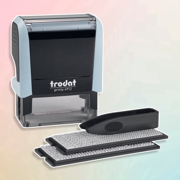 Trodat Printy 4912 Self-Inking Pastel Blue Do-It-Yourself (DIY) 4 Line Custom Stamp Kit with Black Ink, Impression Size: 3/4” x 1-7/8”