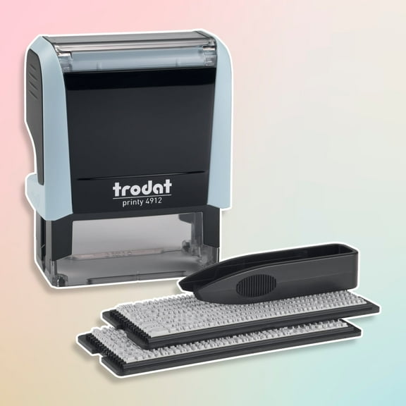 Trodat Printy 4912 Self-Inking Pastel Blue Do-It-Yourself (DIY) 4 Line Custom Stamp Kit with Black Ink, Impression Size: 3/4” x 1-7/8”