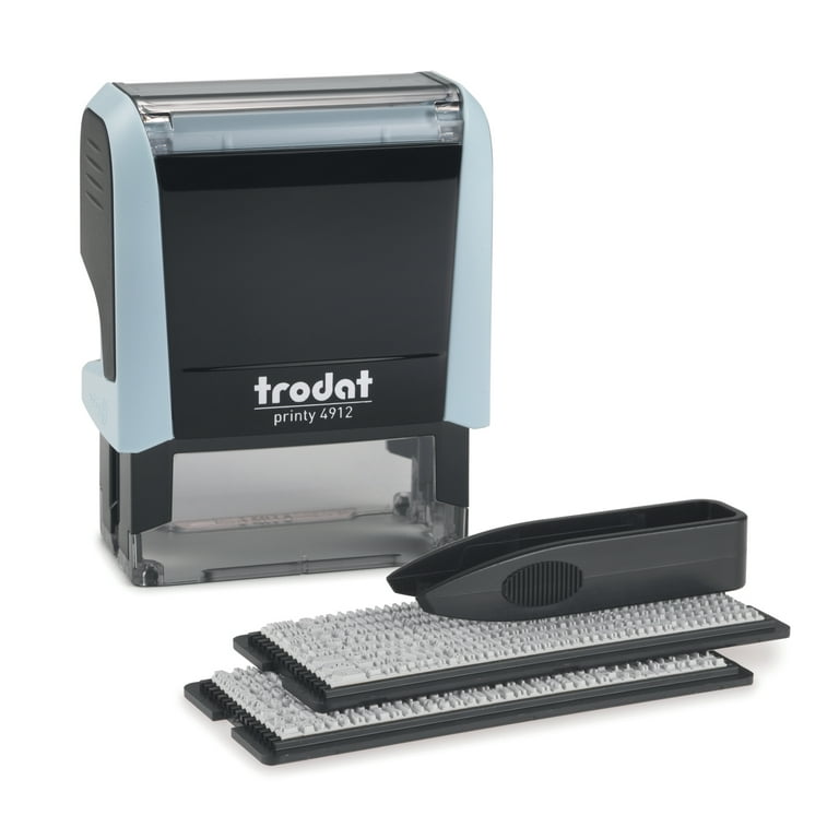 Trodat Printy 4912 Self Inking Pastel Blue Do it Yourself (DIY) 4 line  Personalized Custom Message or Address Stamp kit with Black Ink, Impression  Size: 3/4” x 1-7/8” 