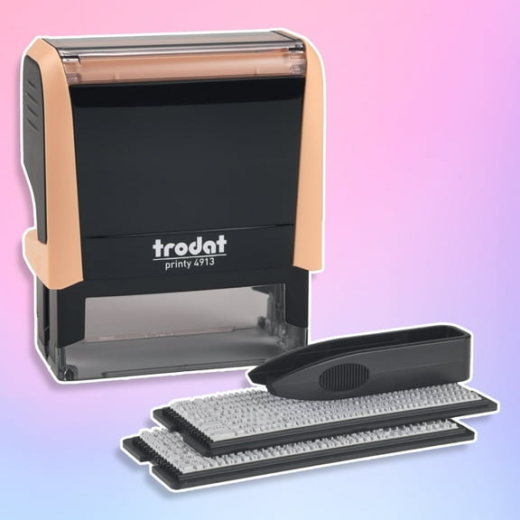 Trodat Printy 4913 Self-inking Pastel Orange DIY Stamp Kit with Black Ink – 5 Lines, Impression Size: 7/8” x 2-3/8” inch