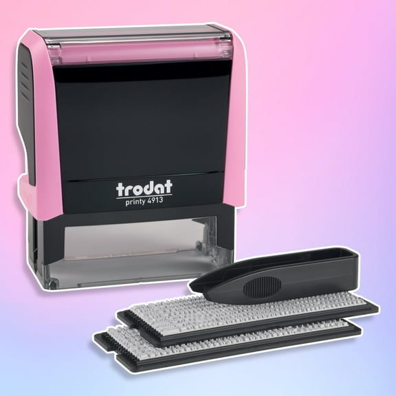 Trodat Printy 4913 Self-inking Pastel Pink DIY Stamp Kit with Black Ink – 5 Lines, Impression Size: 7/8” x 2-3/8” inch