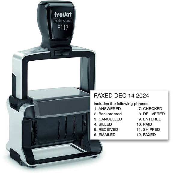 Trodat Professional 12-Message Stamp, Dater, Self-Inking, 2 1/4 x 3/8, Black