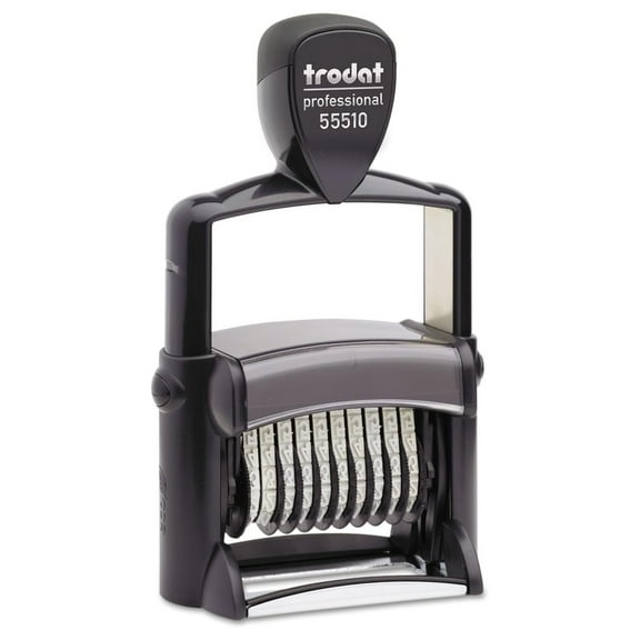 Trodat Professional Numberer, 10 Digit Self-Inking Numbering Stamp, 3/8 x 2 1/4 Inches (T55510), Black