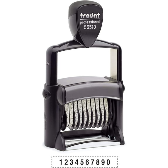 Trodat Professional Numberer, 10 Digit Self-Inking Numbering Stamp, 3/8 x 2 1/4 Inches (T55510)