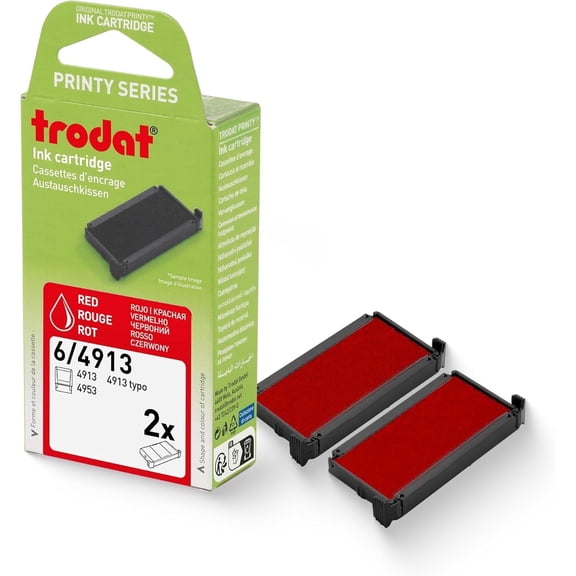 Trodat Replacement Ink Pads, Printy 4913 Stamp, 2 pack, Red