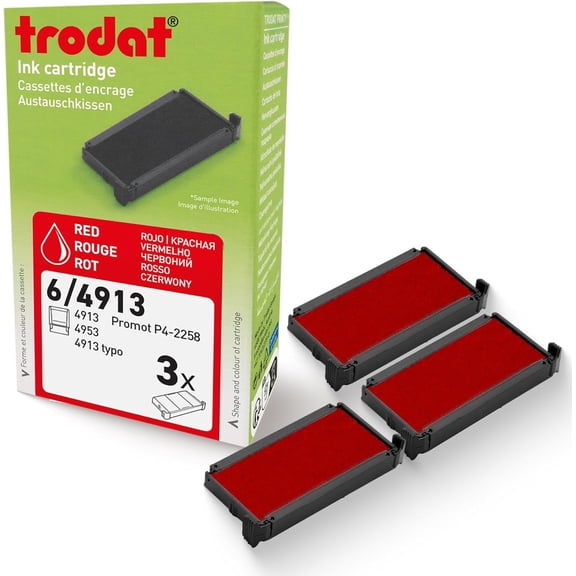 Trodat Replacement Ink Pads, Printy 4913 Stamp, 3 Pack, Red