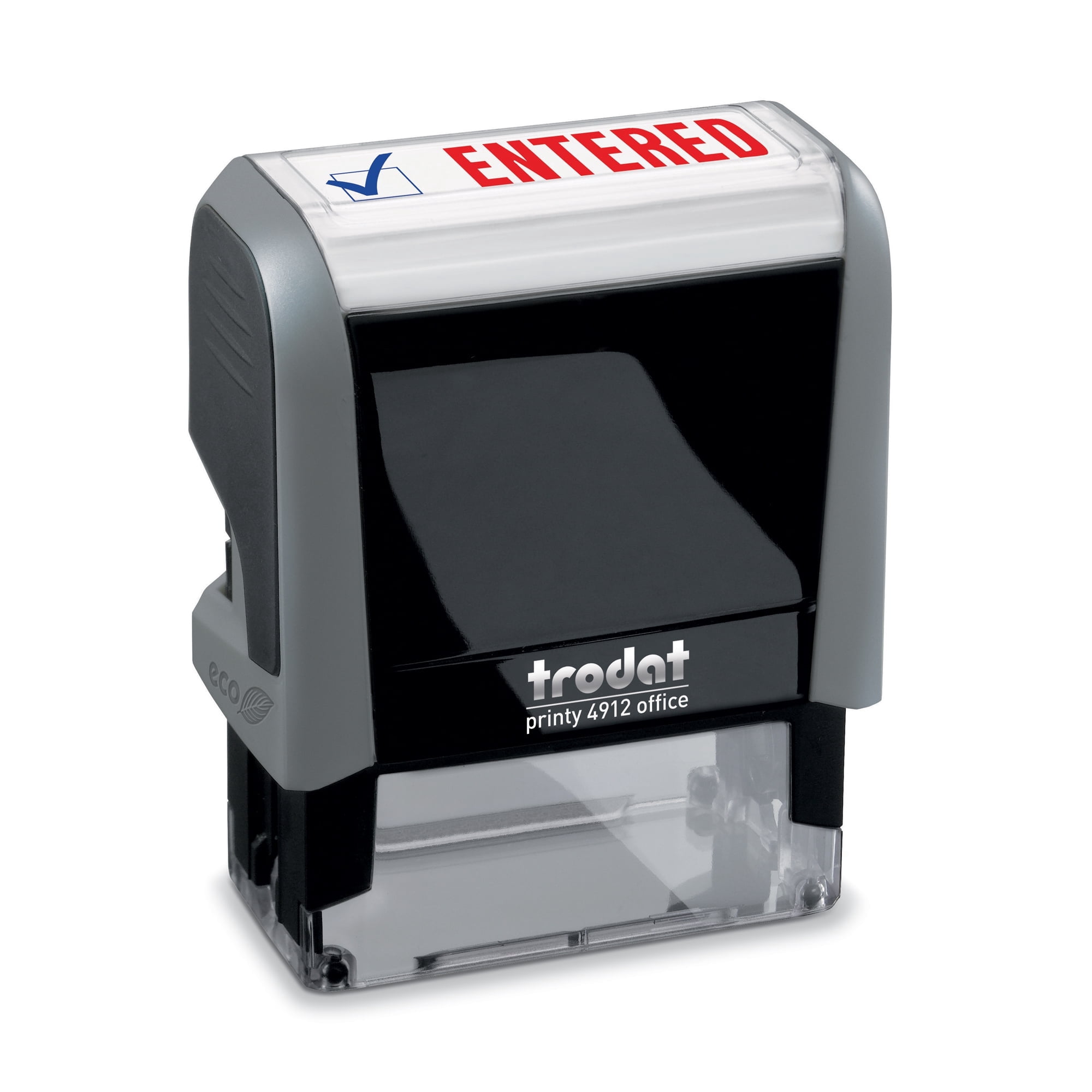 Trodat Stamp 4912 Office Printy with English Text ENTERED – Self Inking, Red and Blue Ink, Impression Size 3/4" x 1-7/8"