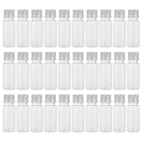Troglfold 30-Pack Clear Plastic Bottles with Lids, Empty Screw Aluminum Caps, 2.56" x 0.91" x 0.91" for Storage and Travel