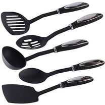 Troglfold Cooking Spatula 1Set 5Pcs Nylon Kitchenware Non-stick Cooking Tool Stainless Steel Handle Spatula Ladle Shovel Spoon Soup Kitchen Set (Black),13.19"X3.54"X2.36"
