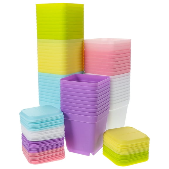 Troglfold Flower Pot Multicolor Square Nursery Pots with Saucer - 60 Set,2.56"X2.56"X2.95"