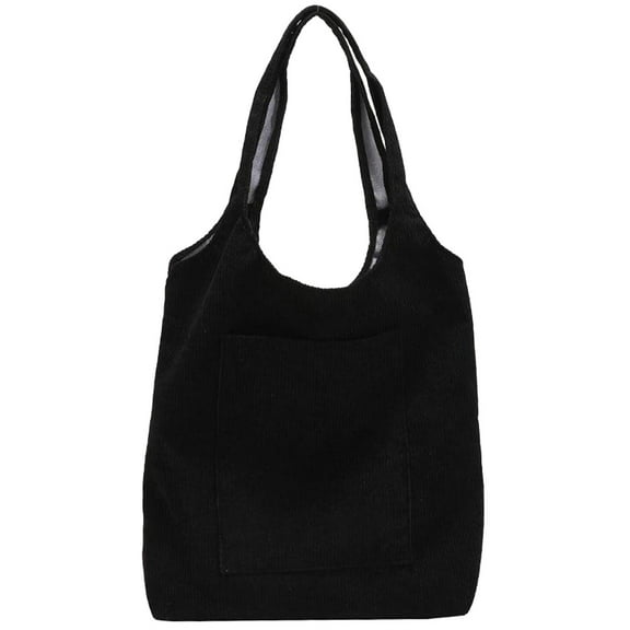 Troglfold Tote Bag Corduroy Tote Bag Large Capacity Single- shoulder Handbag for Shopping Office School Travel Black,14.96"X4.72"X12.99"