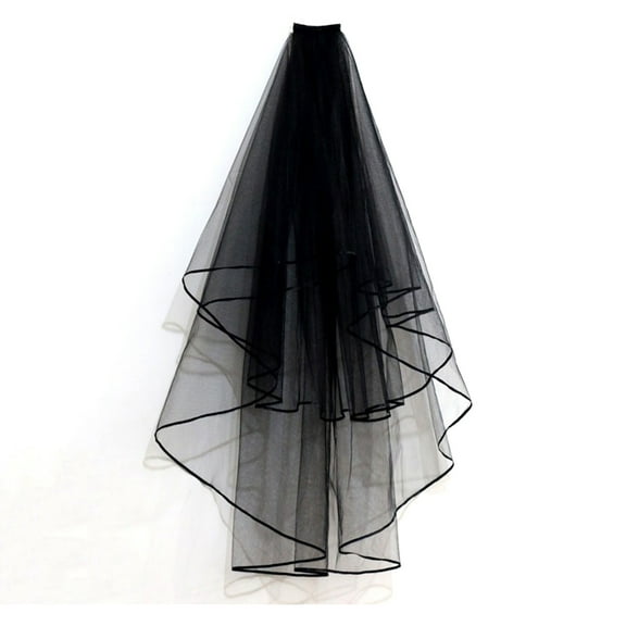 Troglfold black veil 1pc Bride Wedding Veil Retro Black Long with Ribbon Border for Women Ladies (Black)